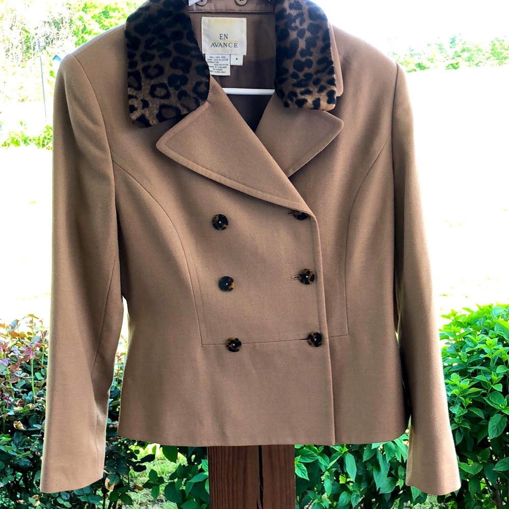 Vintage Leopard Collar Tan Double-Breasted Women's Jacket-8